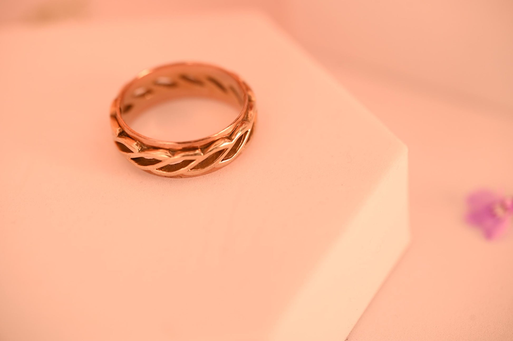 Vintage Clogau Men Celtic Weave Heavy Solid Gold Band Ring in 9ct Yellow and Rose Gold