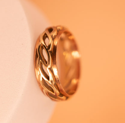 Vintage Clogau Men Celtic Weave Heavy Solid Gold Band Ring in 9ct Yellow and Rose Gold