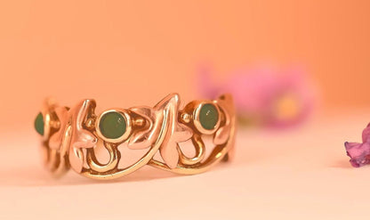 Beautiful- Vintage- Clogau- 9ct Yellow and Rose Gold- Lady-of-Caerphilly- Leaf Emerald- Ring-floral pattern- with small green emeralds - rare - Welsh gold - collectible - limited edition.