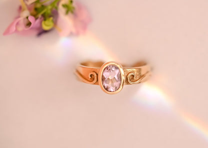beautiful-celtic-Clogau- 9ct gold ring - rose de france amethyst-solitaire ring-vintage piece-from Wales.