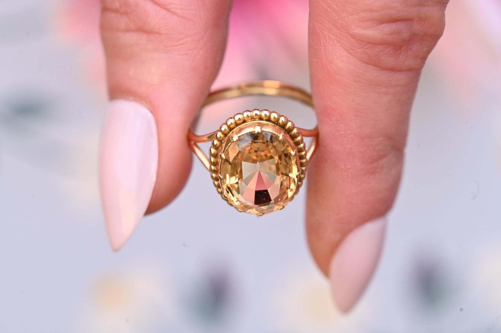 Glamorous Mid-Century 50's Vintage 14ct Yellow Gold Citrine Dress Ring - Statement Ring - estate jewellery