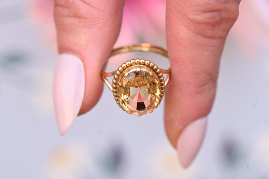 Glamorous Mid-Century 50's Vintage 14ct Yellow Gold Citrine Dress Ring - Statement Ring - estate jewellery