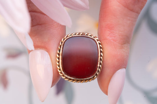 Unusual English Vintage Carnelian 9ct solid gold Statement Ring 1970s - heirloom ring