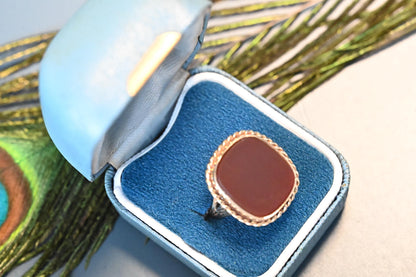 Stunning Vintage Rare Carnelian 9ct Solid Gold Statement Ring 1970s - Heirloom Ring