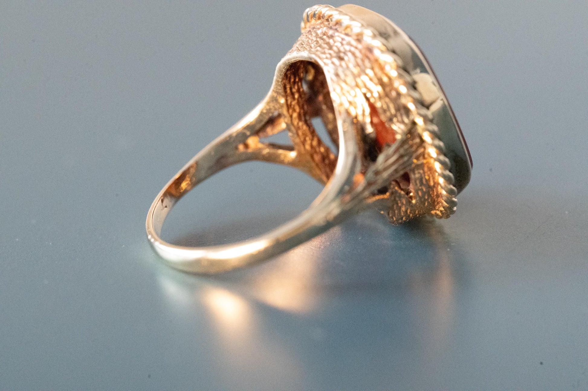 Unusual English Vintage Carnelian 9ct solid gold Statement Ring 1970s - heirloom ring