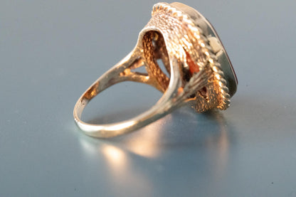 Unusual English Vintage Carnelian 9ct solid gold Statement Ring 1970s - heirloom ring