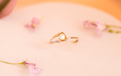 pearl ring upright with soft pink flowers - bridal jewellery