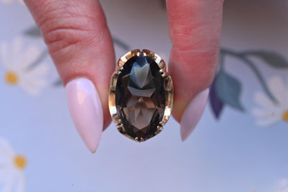Fantastic English Vintage Hallmarked 9ct Gold 1970s Smokey Quartz Statement Ring