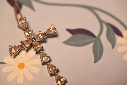 Vintage Jewellery - Sterling Silver Large Cross Pendant Necklace Heart Shaped White Crystals, Italy 1960