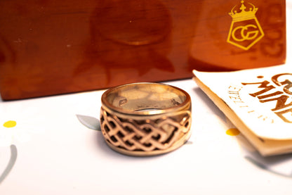Vintage Real Clogau - Rare Welsh Gold 9ct Yellow and rose gold 12mm Guinevere Limited Edition Ring Celtic Bands Mens- heirloom jewellery