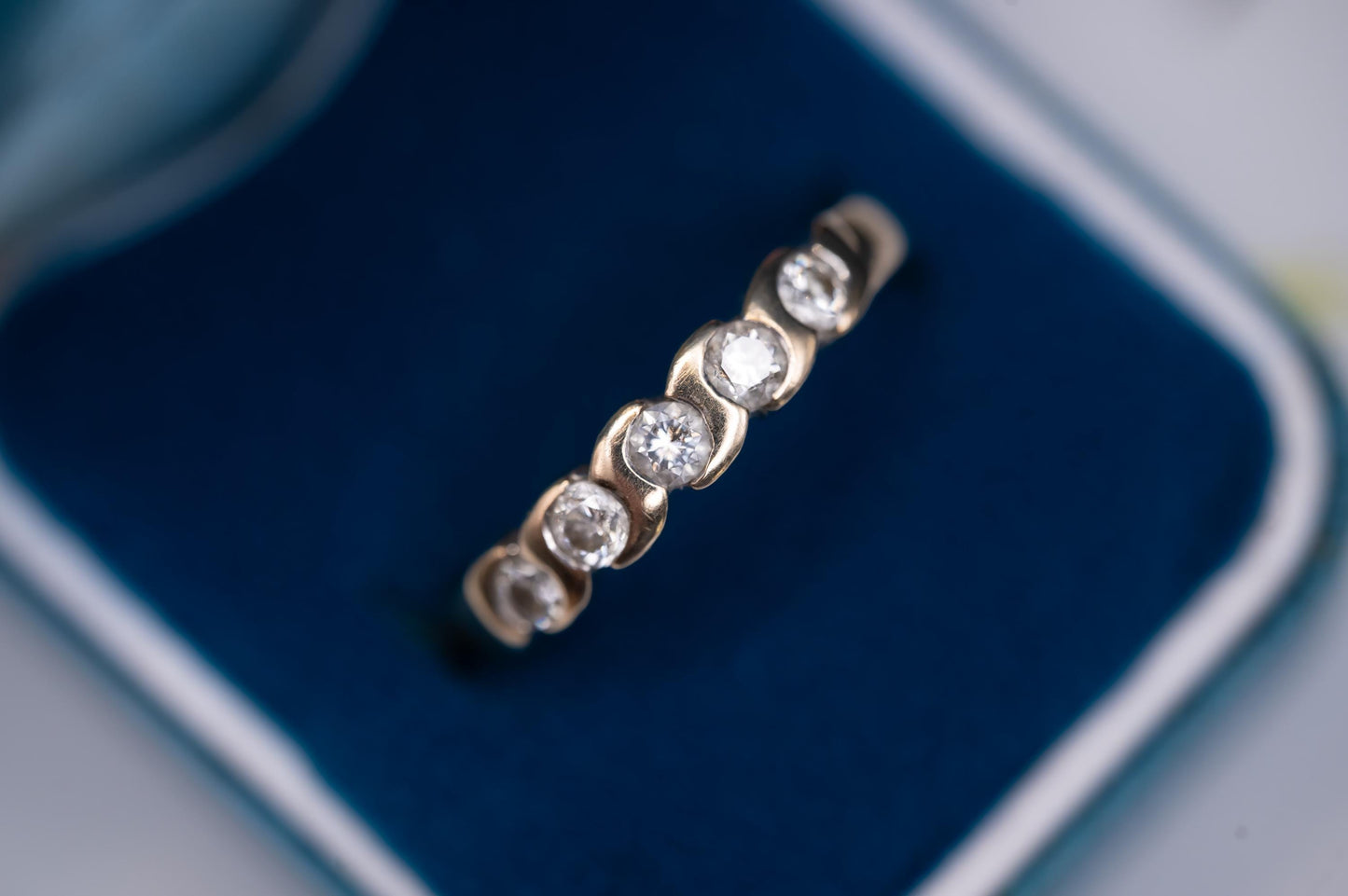 Vintage English 'Forever' Brilliant Cut Diamond Ring 0.50 ct on 9ct Solid Gold Half Eternity / Stacking Ring