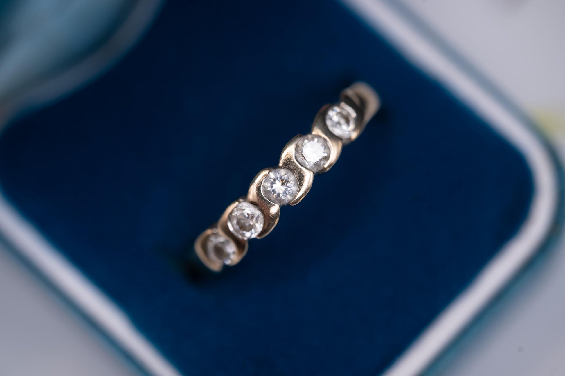 Vintage English 'Forever' Brilliant Cut Diamond Ring 0.50 ct on 9ct Solid Gold Half Eternity / Stacking Ring