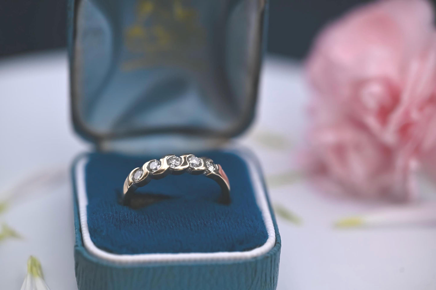 Vintage English 'Forever' Brilliant Cut Diamond Ring 0.50 ct on 9ct Solid Gold Half Eternity / Stacking Ring