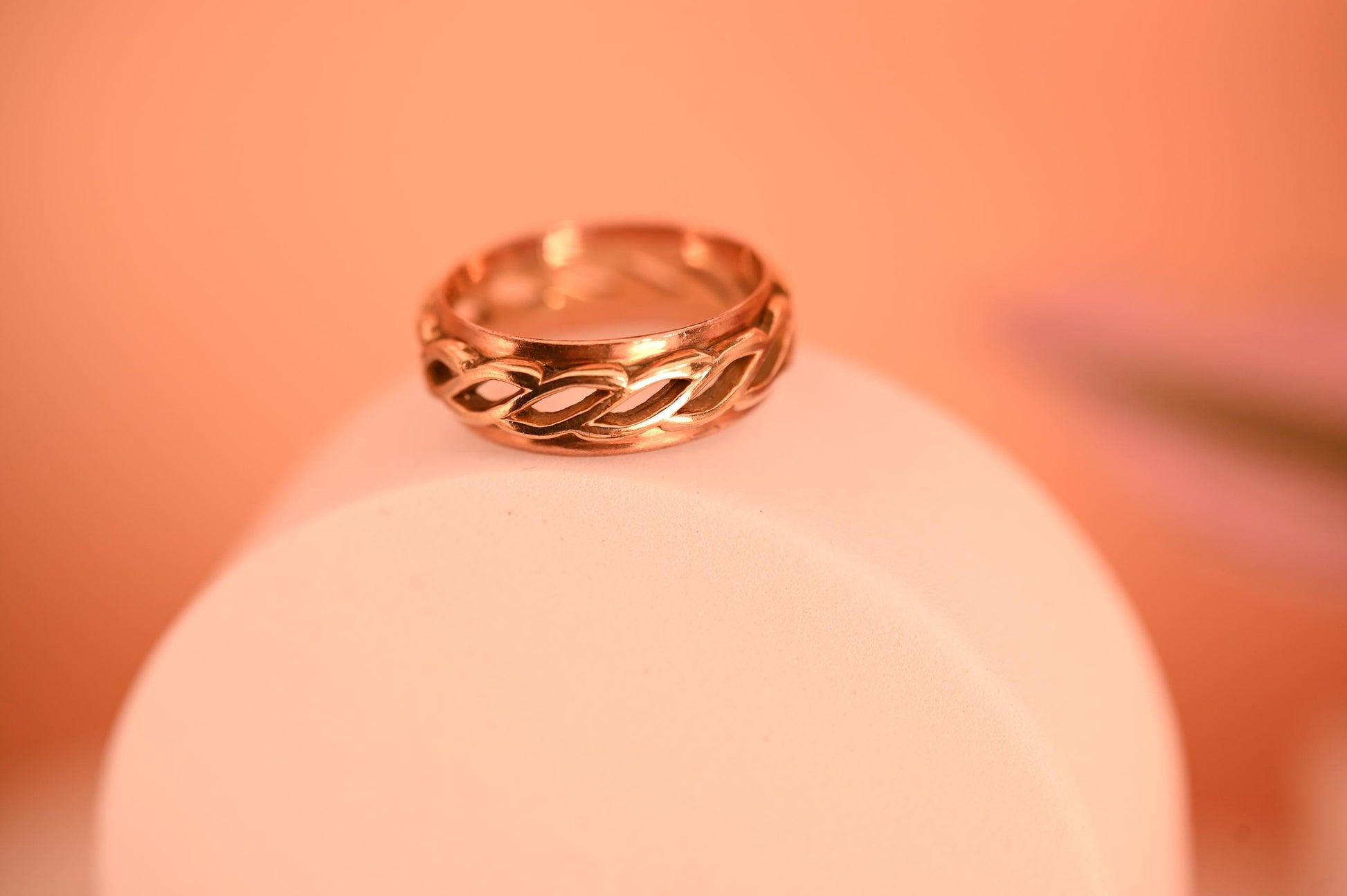 Vintage Clogau Men Celtic Weave Heavy Solid Gold Band Ring in 9ct Yellow and Rose Gold