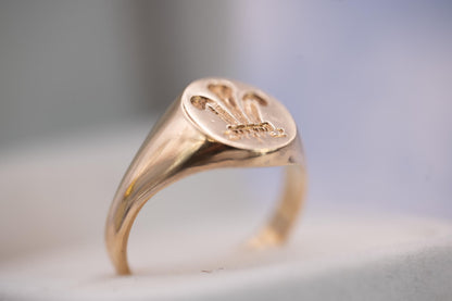 Vintage 9ct Yellow Gold Welsh Feathers Signet Ring, Size US 11.5