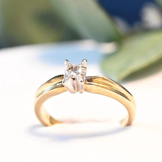 mid century 1960s diamond 18ct gold ring with art deco style