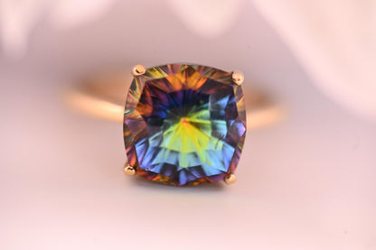 Beautiful Vintage Sterling Silver - Gold Gilded - Mystic Topaz Solitaire - Cocktail Dress Ring