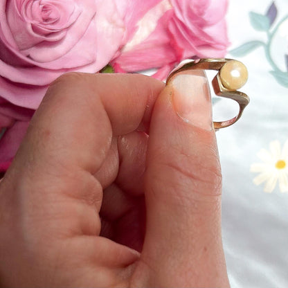 Stunning Vintage Mid-Century Natural Pearl 9ct Yellow Gold Ring size 9, English Gold Jewelry, Real Champagne Pearl Ring 9k Gold Bridal