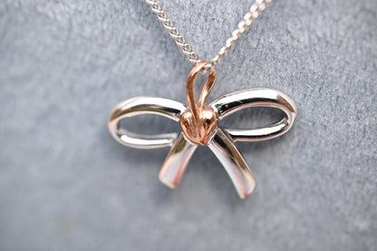 Gorgeous Welsh Clogau Sterling Silver and 9ct Welsh Rose Gold Bow Necklace