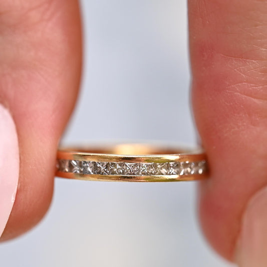 rare find- Renowned Fine Bridal Jewellery by Domino England Full Band Eternity with Princess Cut Brilliant Diamonds with 1.225 ct made with lush 18ct yellow gold - a perfect sophisticated diamond ring