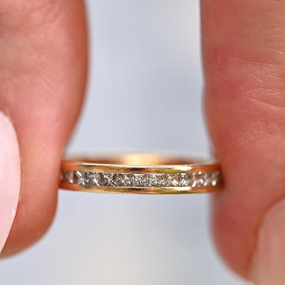 rare find- Renowned Fine Bridal Jewellery by Domino England Full Band Eternity with Princess Cut Brilliant Diamonds with 1.225 ct made with lush 18ct yellow gold - a perfect sophisticated diamond ring
