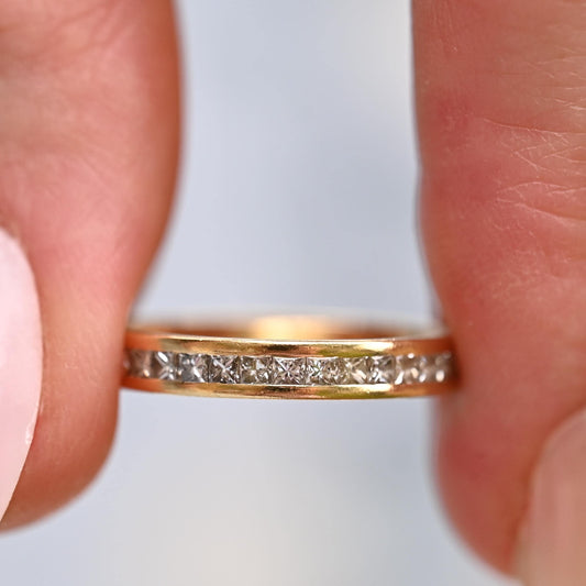 rare find- Renowned Fine Bridal Jewellery by Domino England Full Band Eternity with Princess Cut Brilliant Diamonds with 1.225 ct made with lush 18ct yellow gold - a perfect sophisticated diamond ring