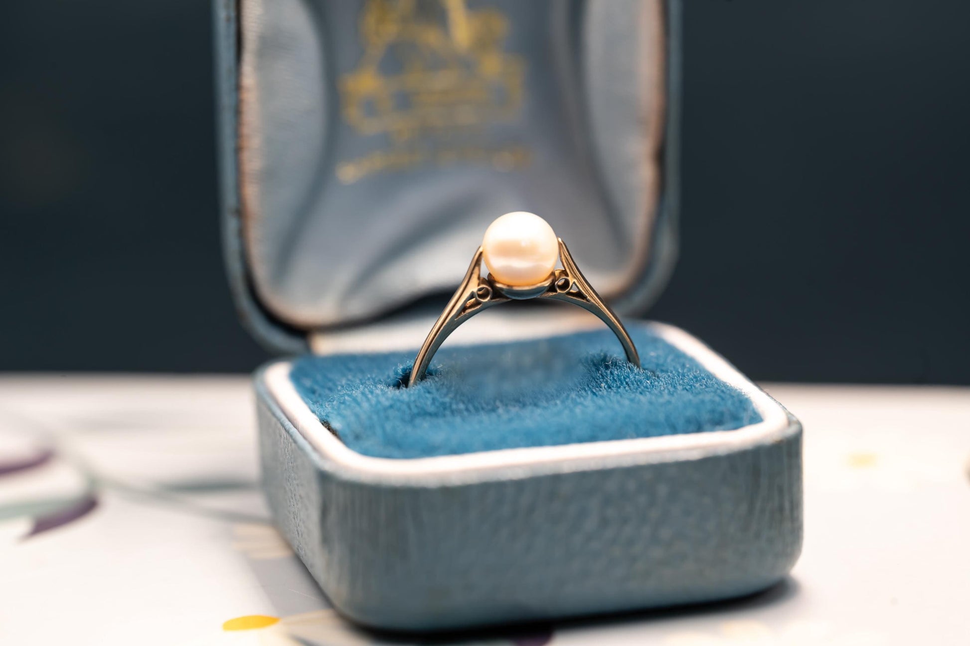 Vintage Cultured Pearl Solitaire 9ct Gold Hallmarked Ring 90s Birmingham - Dainty Ring / Bridal Jewellery