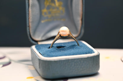 Vintage Cultured Pearl Solitaire 9ct Gold Hallmarked Ring 90s Birmingham - Dainty Ring / Bridal Jewellery