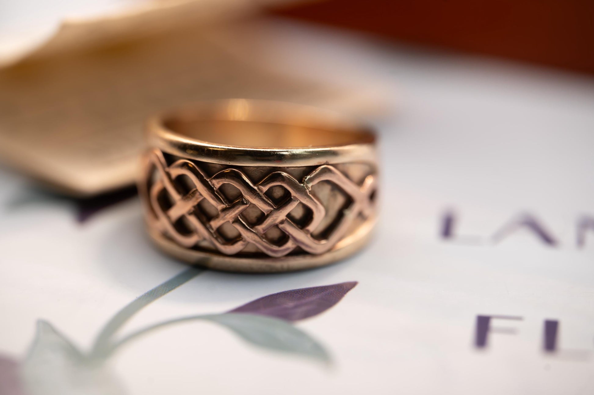 Vintage Real Clogau - Rare Welsh Gold 9ct Yellow and rose gold 12mm Guinevere Limited Edition Ring Celtic Bands Mens- heirloom jewellery