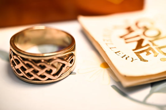 Vintage Real Clogau - Rare Welsh Gold 9ct Yellow and rose gold 12mm Guinevere Limited Edition Ring Celtic Bands Mens- heirloom jewellery