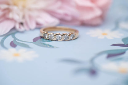 Vintage English 'Forever' Brilliant Cut Diamond Ring 0.50 ct on 9ct Solid Gold Half Eternity / Stacking Ring