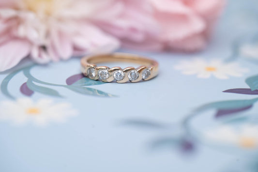 Vintage English 'Forever' Brilliant Cut Diamond Ring 0.50 ct on 9ct Solid Gold Half Eternity / Stacking Ring