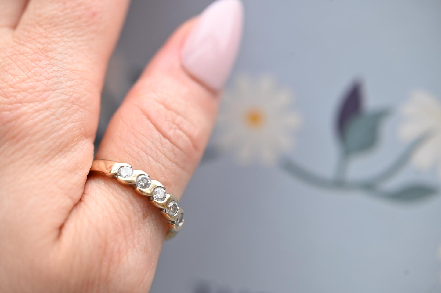 Vintage English 'Forever' Brilliant Cut Diamond Ring 0.50 ct on 9ct Solid Gold Half Eternity / Stacking Ring
