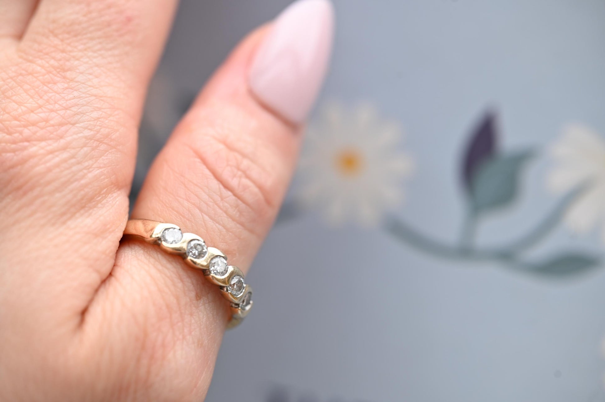 Vintage English 'Forever' Brilliant Cut Diamond Ring 0.50 ct on 9ct Solid Gold Half Eternity / Stacking Ring