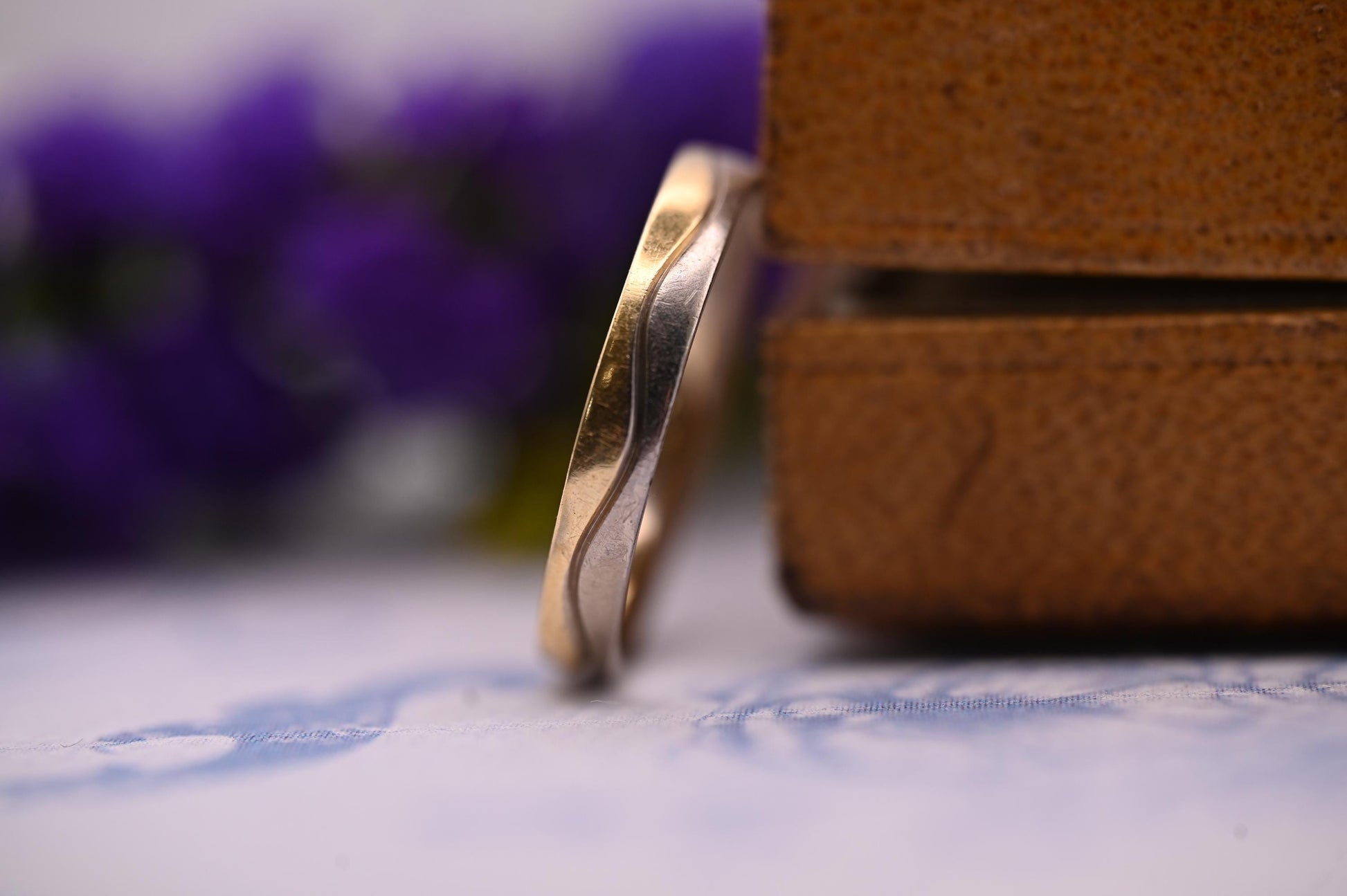 Vintage 18ct Wedding Band, Two-Toned 18K Unusual Wedding Ring, Solid Gold Jewelry, White and Yellow Dainty Band, English Gold Birmingham