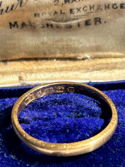 Antique 22ct Gold Wedding Band: Birmingham 1886 Victorian Ring, Size 6, beautiful old gold slim band ring, English hallmarked jewelry