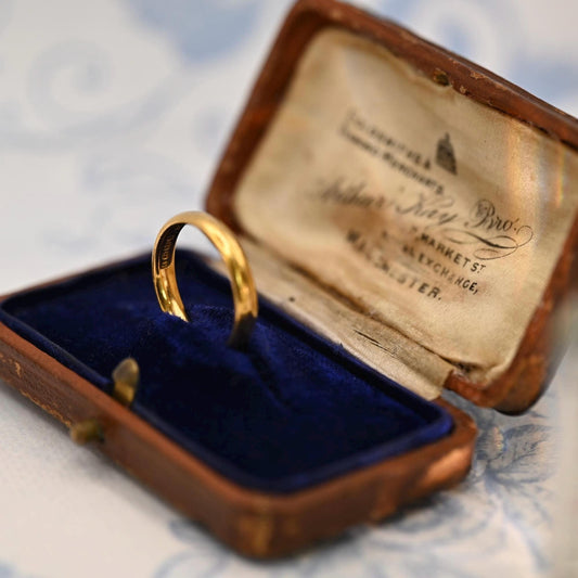 Antique 1932 Birmingham Assayed Wedding Band, 22ct Solid Yellow Gold Band 3mm, D Shape Comfort Band, Old Gold England, Art Deco Era Jewelry.