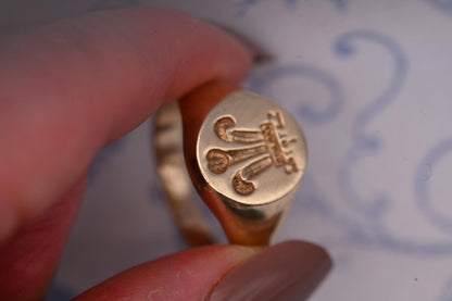 Vintage 9ct Yellow Gold Welsh Feathers Signet Ring, Size US 11.5