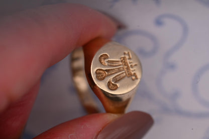 Vintage 90s Welsh Feathers Signet Ring Solid 9ct Yellow Gold, Wales Jewellery, Heritage Gold Solid 9K, Celtic Heirloom Jewelry