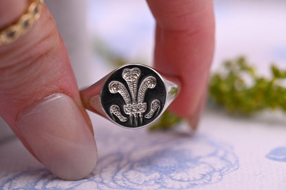 Sterling Silver Welsh Signet Ring, Wales Cymru Round Signet Ring Jewellery, Celtic Welsh Feather Ring. Jewellery Christmas Gift / UK: T