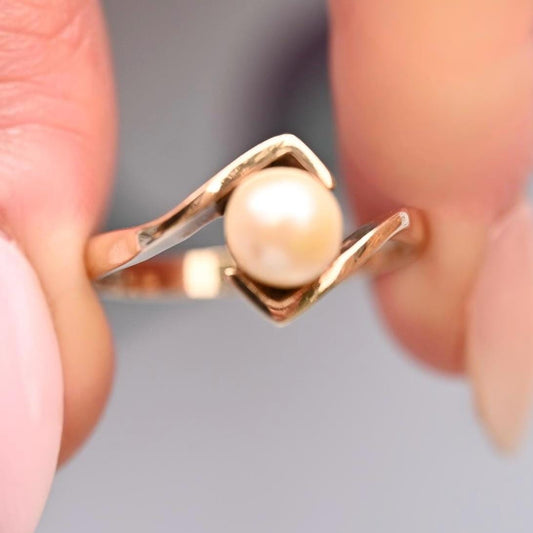 Stunning Vintage Mid-Century Natural Pearl 9ct Yellow Gold Ring size 9, English Gold Jewelry, Real Champagne Pearl Ring 9k Gold Bridal