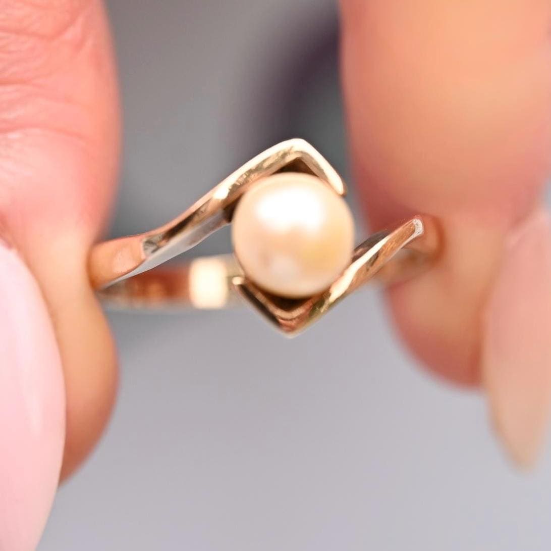 Stunning Vintage Mid-Century Natural Pearl 9ct Yellow Gold Ring size 9, English Gold Jewelry, Real Champagne Pearl Ring 9k Gold Bridal