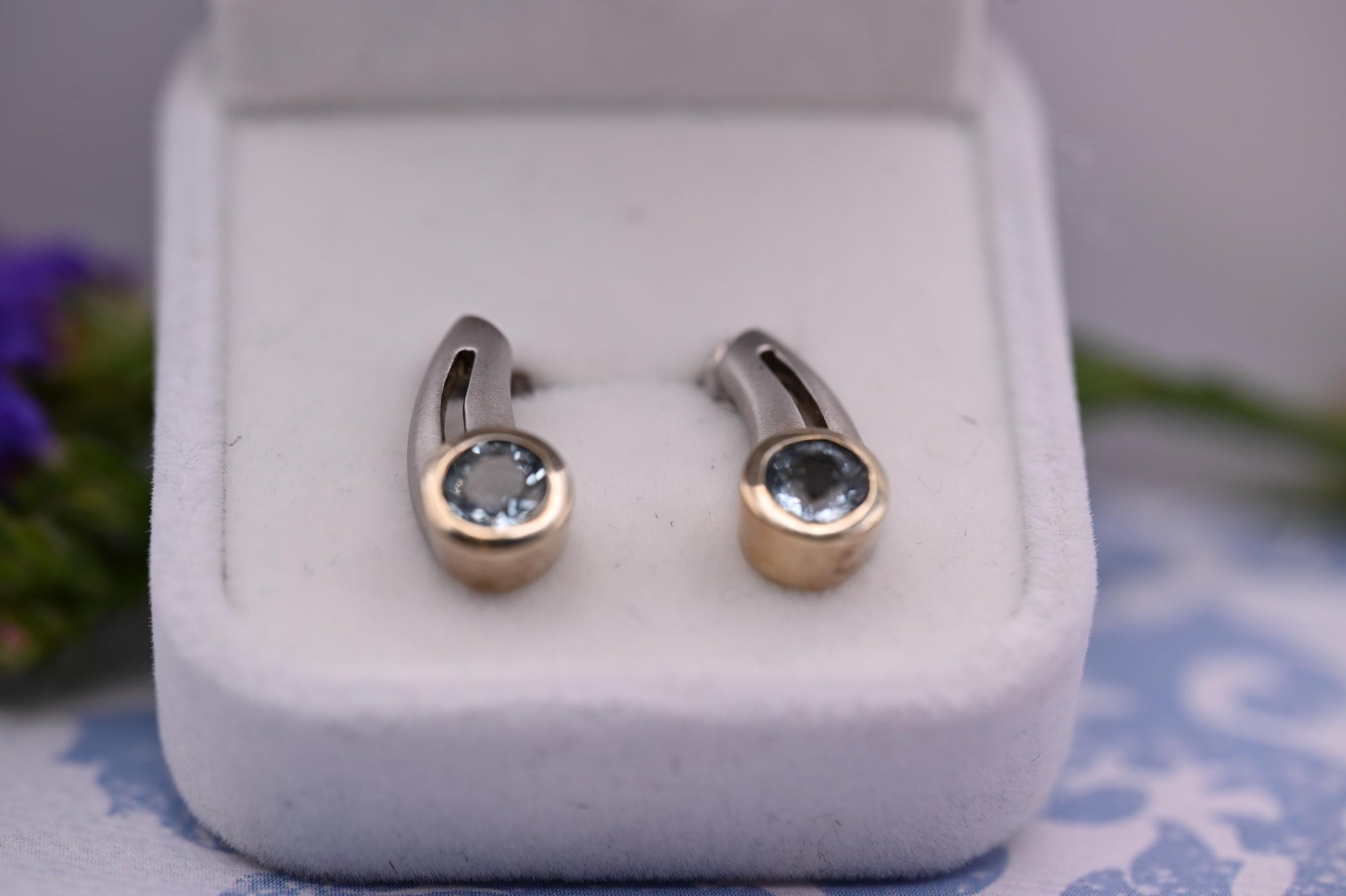 Vintage Aquamarine Sterling Silver Earrings, 9ct Gold and Silver Jewellery, Blue Stud Earrings, Unusual Jewelry, Statement Earrings.
