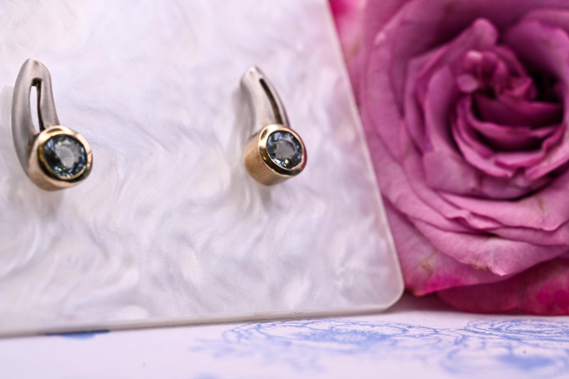 Vintage Aquamarine Sterling Silver Earrings, 9ct Gold and Silver Jewellery, Blue Stud Earrings, Unusual Jewelry, Statement Earrings.