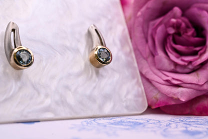Vintage Aquamarine Sterling Silver Earrings, 9ct Gold and Silver Jewellery, Blue Stud Earrings, Unusual Jewelry, Statement Earrings.