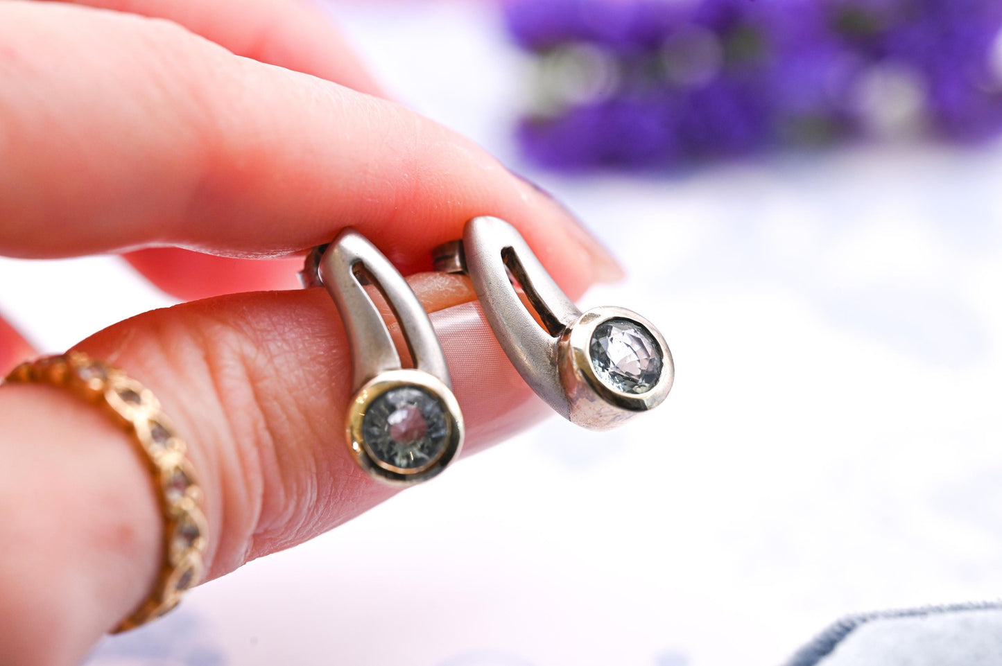 Vintage Aquamarine Sterling Silver Earrings, 9ct Gold and Silver Jewellery, Blue Stud Earrings, Unusual Jewelry, Statement Earrings.