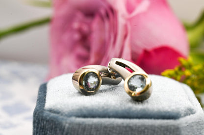 Vintage Aquamarine Sterling Silver Earrings, 9ct Gold and Silver Jewellery, Blue Stud Earrings, Unusual Jewelry, Statement Earrings.