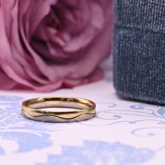 Vintage 18ct Wedding Band, Two-Toned 18K Unusual Wedding Ring, Solid Gold Jewelry, White and Yellow Dainty Band, English Gold Birmingham