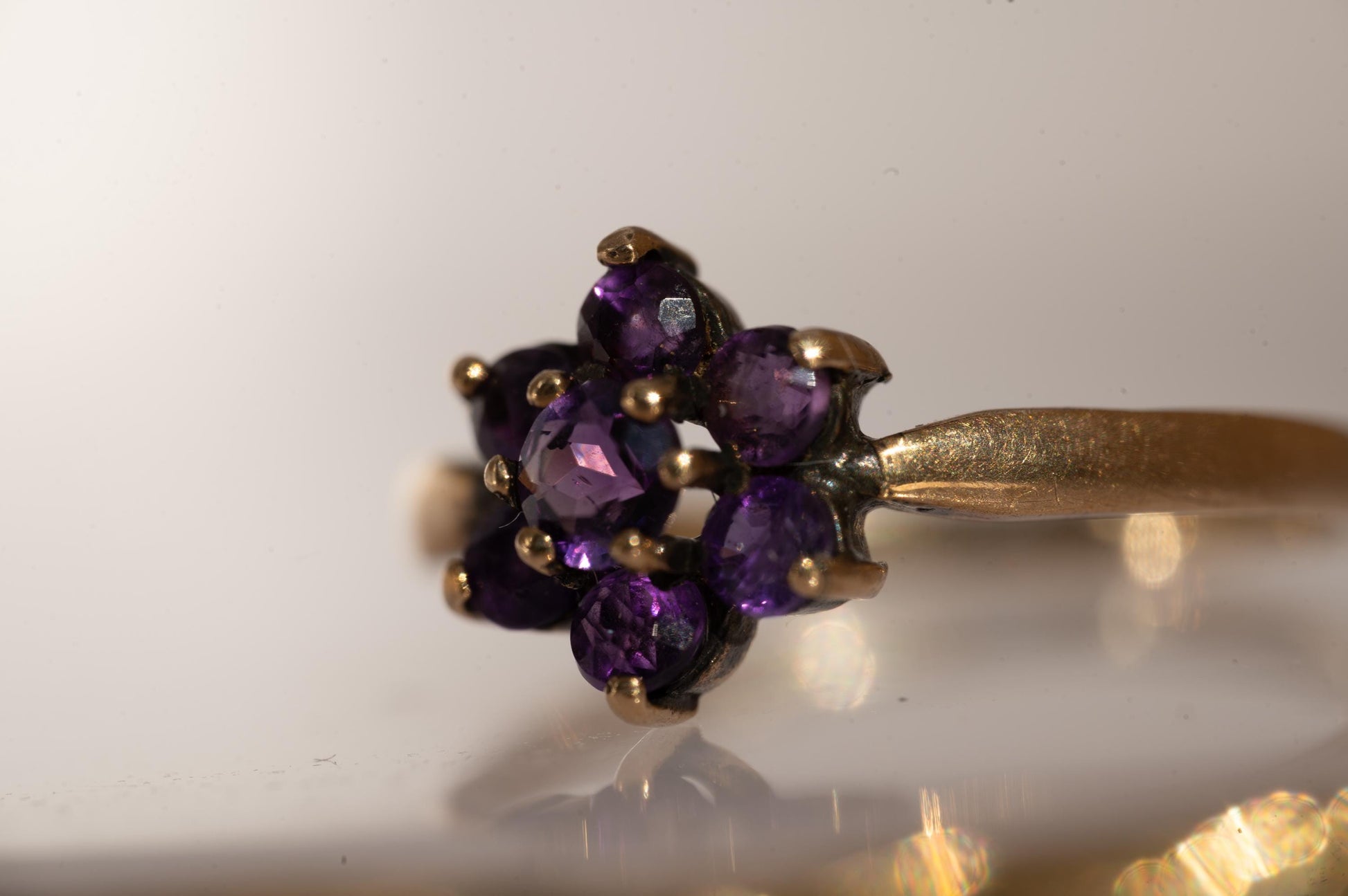 Vintage 9ct Gold Amethyst Forget-Me-Not Romantic Ring. Pretty Floral Jewellery Purple - February Birthstone, Ring Size UK I / US: 4.5