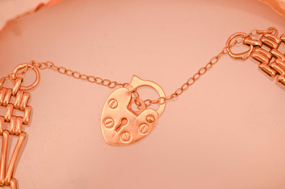 Vintage 1970s 9ct Yellow Gold Bracelet, Smooth Geometric Gate Bracelet, Retro Jewellery, Charm Heart Jewelry, Unusual Jewellery - 9K Estate